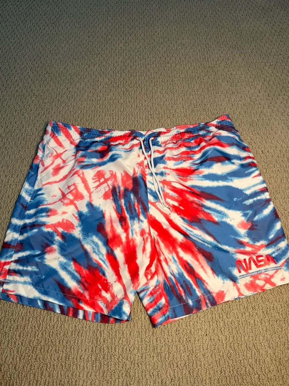 Men's NASA Tie-Dye Swim Trunk, Red, White, and Blue, X-Large